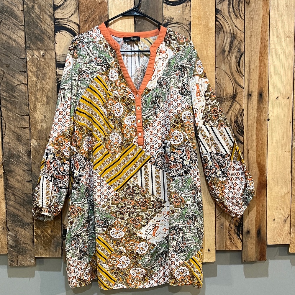 Suzanne Betro Coral-Trim boho print  Tunic